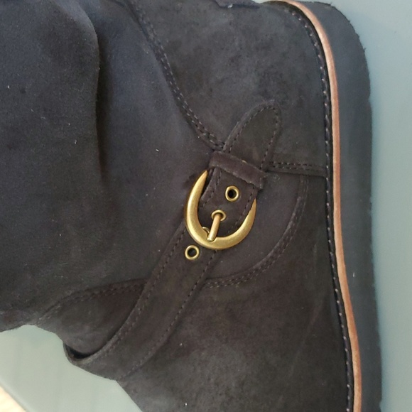 UGG Dauphine US Size 10 Woman Black Fringe Leather Sheep Skin Boot Fall Winter - Picture 10 of 16